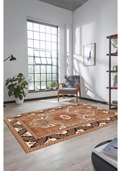 Şık Etnik Desenli Dijital Kaymaz Yıkanabilir Yolluk Mutfak Salon Halısı, Etnik-10-Kahve indirimleri