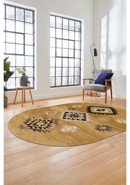 Dijital Baskılı Kaymaz Yıkanabilir Etnik Desenli Oval Mutfak Salon Halısı, O-Etnik-01-Kahve, fiyatları