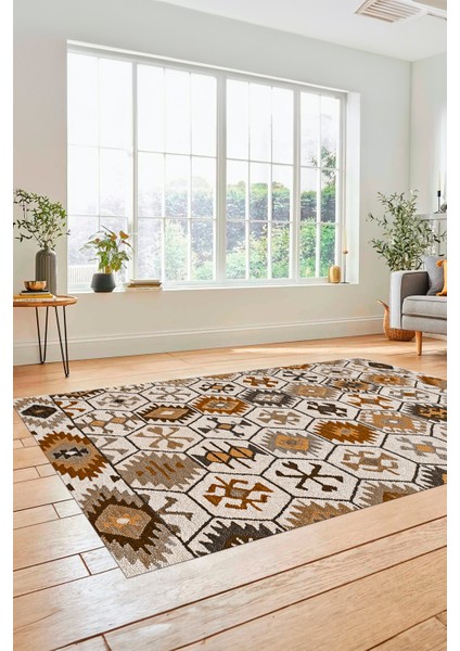 Dijital Baskılı Kaymaz Yıkanabilir Etnik Desenli Yolluk Mutfak Salon Halısı, Etnik-12-Kahve fiyatları