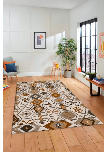 Dijital Baskılı Kaymaz Yıkanabilir Etnik Desenli Yolluk Mutfak Salon Halısı, Etnik-12-Kahve indirimleri