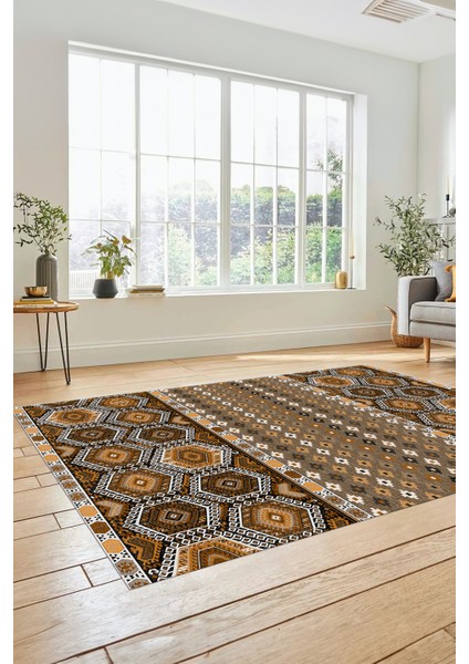 Dijital Baskılı Kaymaz Yıkanabilir Şık Etnik Desenli Yolluk Mutfak Salon Halısı, Etnik-13-Kahve fiyatları