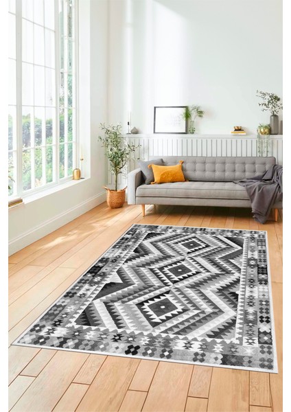Modern Tasarım Etnik Desenli Dijital Kaymaz Yıkanabilir Yolluk Salon Halısı, Etnik-09-Gri fiyatları