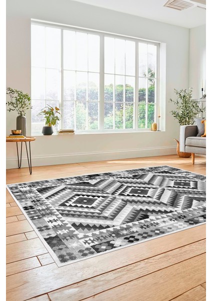 Modern Tasarım Etnik Desenli Dijital Kaymaz Yıkanabilir Yolluk Salon Halısı, Etnik-09-Gri modelleri