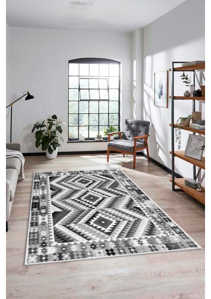 Modern Tasarım Etnik Desenli Dijital Kaymaz Yıkanabilir Yolluk Salon Halısı, Etnik-09-Gri fırsatları