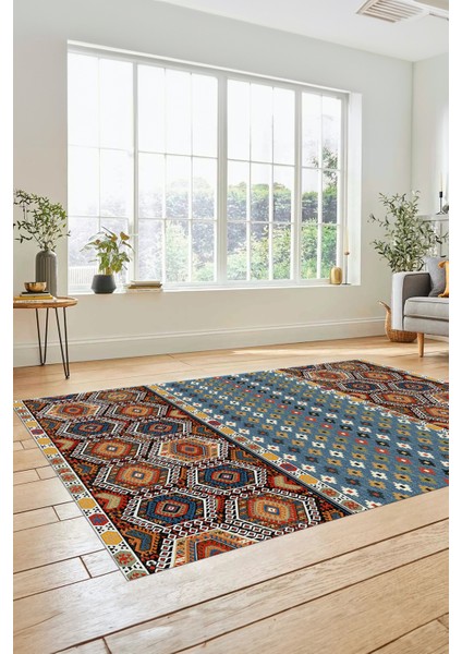 Dijital Baskılı Kaymaz Yıkanabilir Şık Etnik Desenli Yolluk Mutfak Salon Halısı, Etnik-13-Renkli