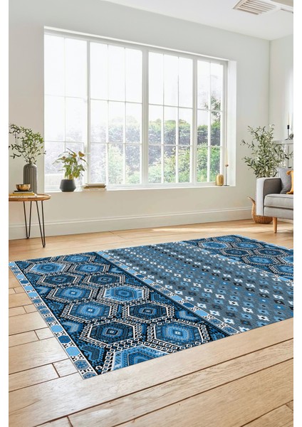 Dijital Baskılı Kaymaz Yıkanabilir Şık Etnik Desenli Yolluk Mutfak Salon Halısı, Etnik-13-Mavi fiyatları