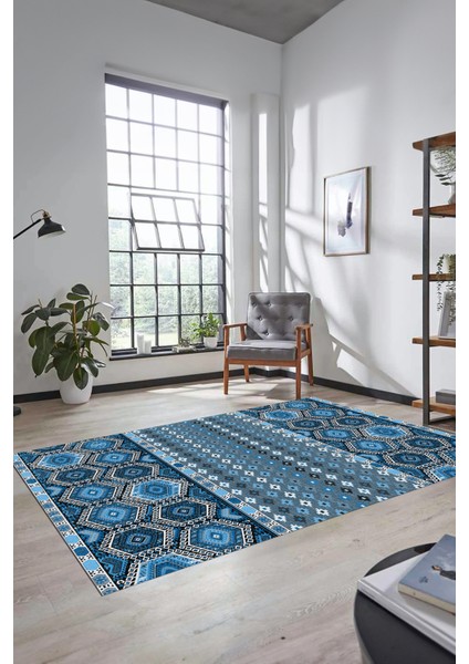 Dijital Baskılı Kaymaz Yıkanabilir Şık Etnik Desenli Yolluk Mutfak Salon Halısı, Etnik-13-Mavi fırsatları