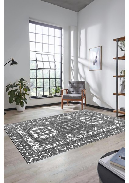 Dijital Kaymaz Yıkanabilir Şık Tasarım Etnik Desenli Yolluk Mutfak Salon Halısı, Etnik-14-Gri modelleri