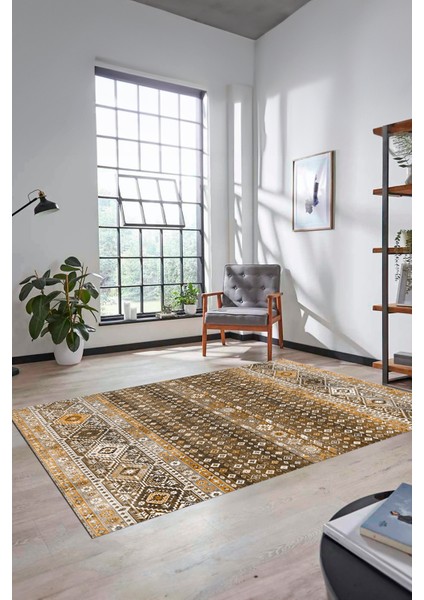 Yeni Tasarım Etnik Desenli Yıkanabilir Yolluk Mutfak Salon Koridor Halısı, Etnik-17-Kahve fiyatları