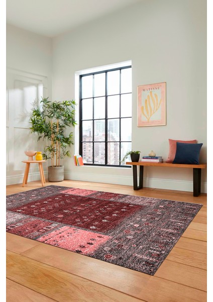 Dijital Kaymaz Yıkanabilir Yeni Tasarım Etnik Desenli Yolluk Mutfak Salon Halısı, Etnik-16-Bordo indirimleri