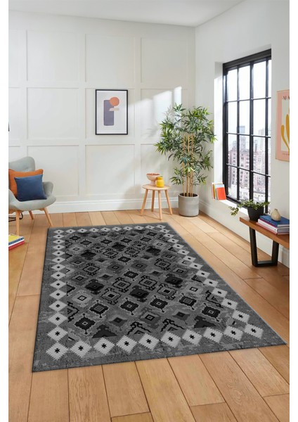 Sade Tasarım Etnik Desen Kaymaz Yıkanabilir Yolluk Mutfak Salon Koridor Halısı, Etnik-19-Gri fiyatları