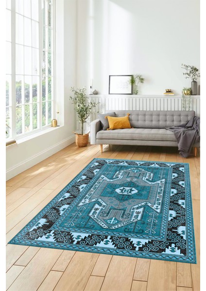 Şık Etnik Desenli Dijital Kaymaz Yıkanabilir Yolluk Mutfak Salon Halısı, Etnik-10-Mavi fiyatları