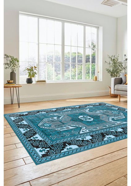 Şık Etnik Desenli Dijital Kaymaz Yıkanabilir Yolluk Mutfak Salon Halısı, Etnik-10-Mavi modelleri