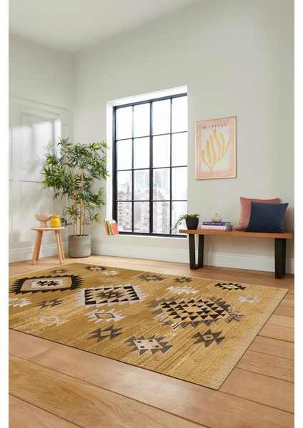 Dijital Baskılı Kaymaz Yıkanabilir Etnik Desenli Mutfak Salon Halısı, Etnik-01-Kahve fiyatları