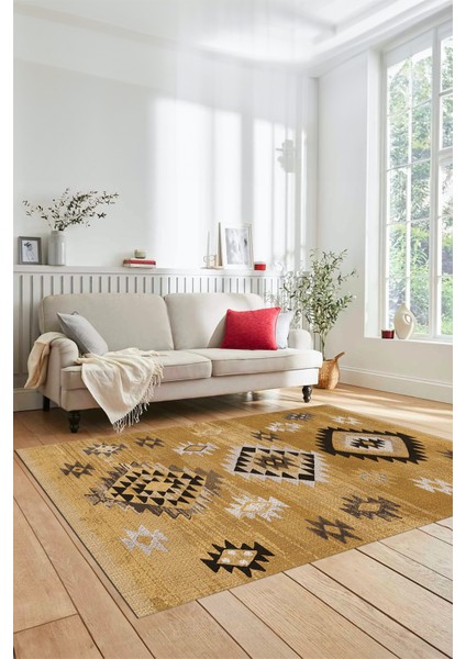 Dijital Baskılı Kaymaz Yıkanabilir Etnik Desenli Mutfak Salon Halısı, Etnik-01-Kahve fırsatları