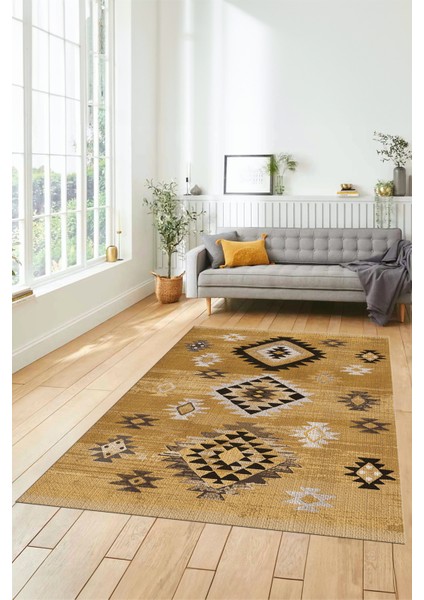 Dijital Baskılı Kaymaz Yıkanabilir Etnik Desenli Mutfak Salon Halısı, Etnik-01-Kahve indirimleri