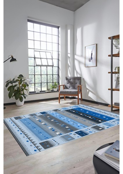 Dijital Kaymaz Yıkanabilir Şık Motifli Etnik Desenli Yolluk Mutfak Salon Halısı, Etnik-15-Mavi modelleri