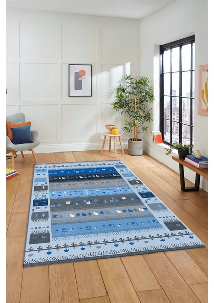 Dijital Kaymaz Yıkanabilir Şık Motifli Etnik Desenli Yolluk Mutfak Salon Halısı, Etnik-15-Mavi fırsatları