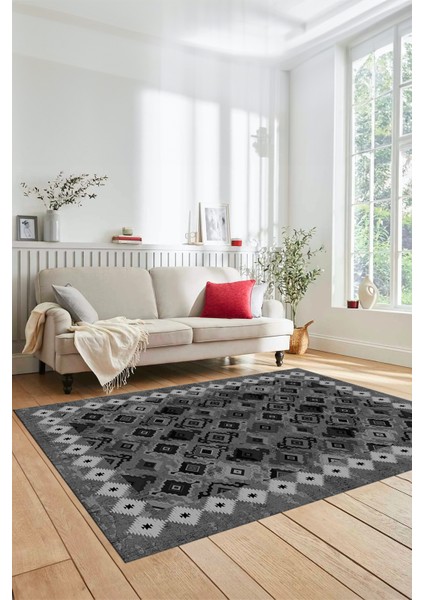 Sade Tasarım Etnik Desen Kaymaz Yıkanabilir Yolluk Mutfak Salon Koridor Halısı, Etnik-19-Gri indirimleri