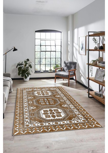 Dijital Kaymaz Yıkanabilir Şık Tasarım Etnik Desenli Yolluk Mutfak Salon Halısı, Etnik-14-Kahve fiyatları