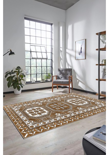 Dijital Kaymaz Yıkanabilir Şık Tasarım Etnik Desenli Yolluk Mutfak Salon Halısı, Etnik-14-Kahve modelleri