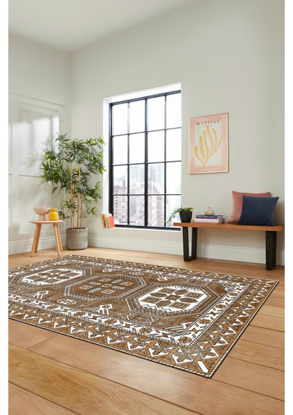 Dijital Kaymaz Yıkanabilir Şık Tasarım Etnik Desenli Yolluk Mutfak Salon Halısı, Etnik-14-Kahve indirimleri