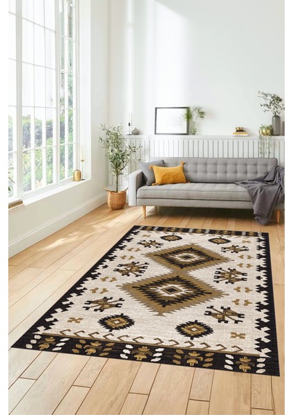 Dijital Baskılı Kaymaz Yıkanabilir Etnik Desenli Yolluk Mutfak Salon Halısı, Etnik-02-Kahve indirimleri