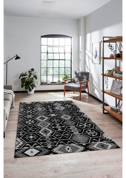 Dijital Baskılı Kaymaz Yıkanabilir Etnik Desenli Yolluk Mutfak Salon Halısı, Etnik-12-Antrasit modelleri