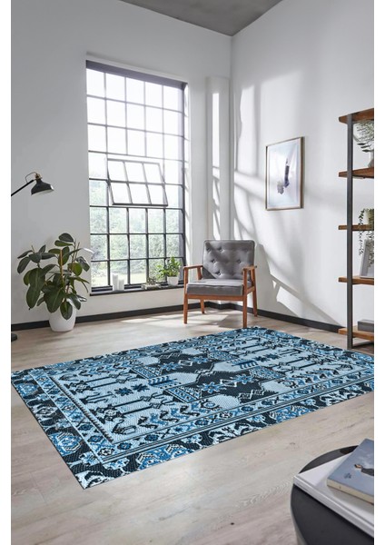 Şık Tasarım Etnik Desen Kaymaz Yıkanabilir Yolluk Mutfak Salon Koridor Halısı, Etnik-20-Mavi