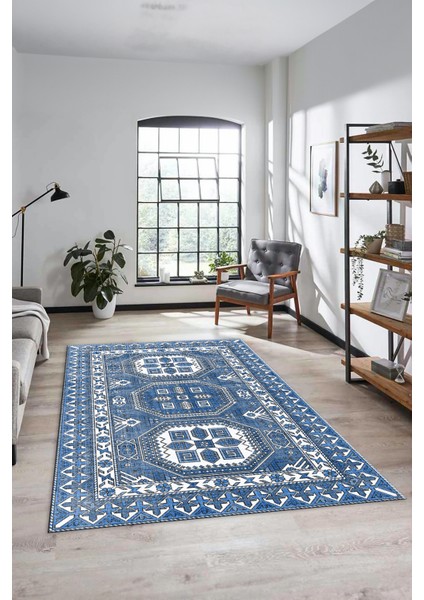 Dijital Kaymaz Yıkanabilir Şık Tasarım Etnik Desenli Yolluk Mutfak Salon Halısı, Etnik-14-Mavi fiyatları