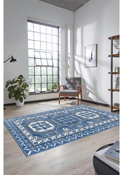 Dijital Kaymaz Yıkanabilir Şık Tasarım Etnik Desenli Yolluk Mutfak Salon Halısı, Etnik-14-Mavi modelleri