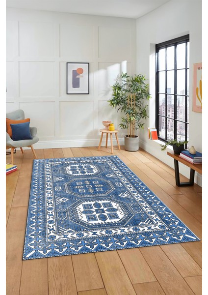 Dijital Kaymaz Yıkanabilir Şık Tasarım Etnik Desenli Yolluk Mutfak Salon Halısı, Etnik-14-Mavi fırsatları