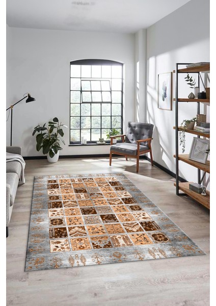 Yeni Tasarım Etnik Desen Kaymaz Yıkanabilir Yolluk Mutfak Salon Koridor Halısı, Etnik-18-Gri