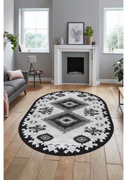 Dijital Kaymaz Yıkanabilir Etnik Desenli Oval Yolluk Mutfak Salon Halısı, O-Etnik-02-Gri, modelleri