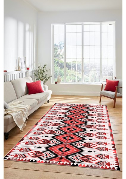 Renkli Etnik Desenli Dijital Kaymaz Yıkanabilir Yolluk Mutfak Salon Halısı, Etnik-06-Kırmızı fiyatları