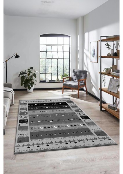 Dijital Kaymaz Yıkanabilir Şık Motifli Etnik Desenli Yolluk Mutfak Salon Halısı, Etnik-15-Antrasit fiyatları