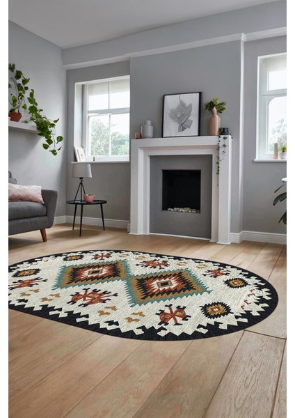 Dijital Kaymaz Yıkanabilir Etnik Desenli Oval Yolluk Mutfak Salon Halısı, O-Etnik-02-Renkli, fırsatları