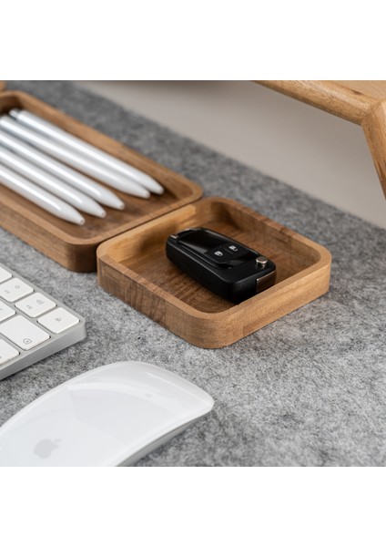 Masaüstü Ahşap Düzenleyici 3'lü Set, Kalemlik Organizer, Notluk, Ofis Düzenleyici - Ceviz