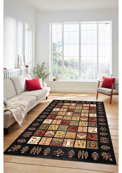 Yeni Tasarım Etnik Desen Kaymaz Yıkanabilir Yolluk Mutfak Salon Koridor Halısı, Etnik-18-Antrasit indirimleri