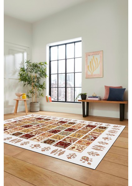 Yeni Tasarım Etnik Desen Kaymaz Yıkanabilir Yolluk Mutfak Salon Koridor Halısı, Etnik-18-Beyaz fırsatları