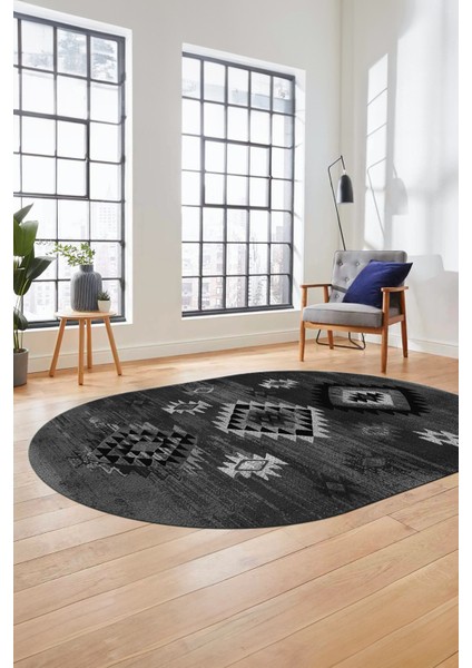 Dijital Baskılı Kaymaz Yıkanabilir Etnik Desenli Oval Mutfak Salon Halısı, O-Etnik-01-Gri, fiyatları