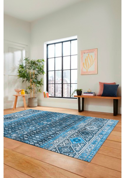 Yeni Tasarım Etnik Desenli Yıkanabilir Yolluk Mutfak Salon Koridor Halısı, Etnik-17-Mavi fırsatları