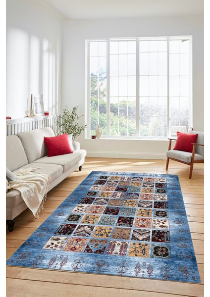 Yeni Tasarım Etnik Desen Kaymaz Yıkanabilir Yolluk Mutfak Salon Koridor Halısı, Etnik-18-Mavi fırsatları