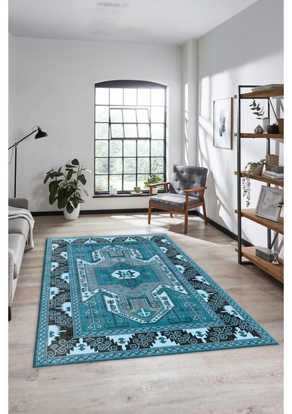 Şık Etnik Desenli Dijital Kaymaz Yıkanabilir Yolluk Mutfak Salon Halısı, Etnik-10-Mavi fırsatları