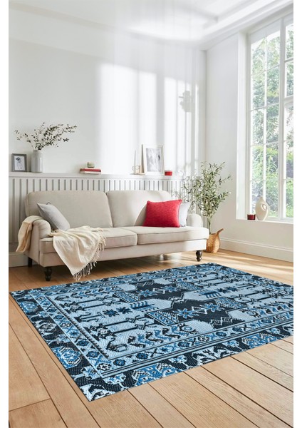 Şık Tasarım Etnik Desen Kaymaz Yıkanabilir Yolluk Mutfak Salon Koridor Halısı, Etnik-20-Mavi indirimleri