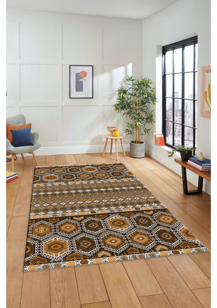 Dijital Baskılı Kaymaz Yıkanabilir Şık Etnik Desenli Yolluk Mutfak Salon Halısı, Etnik-13-Kahve indirimleri