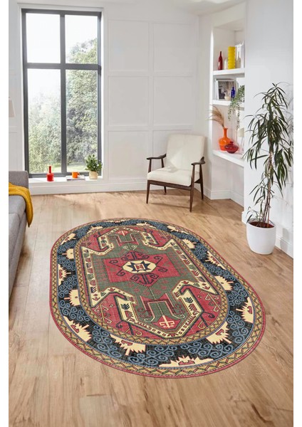 Şık Etnik Desenli Dijital Kaymaz Yıkanabilir Oval Yolluk Mutfak Salon Halısı, O-Etnik-10-Renkli, fırsatları