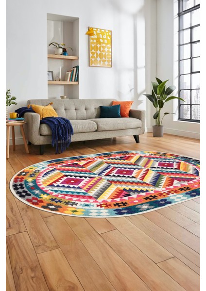 Modern Tasarım Etnik Desen Dijital Kaymaz Yıkanabilir Oval Yolluk Salon Halısı, O-Etnik-09-Renkli, modelleri