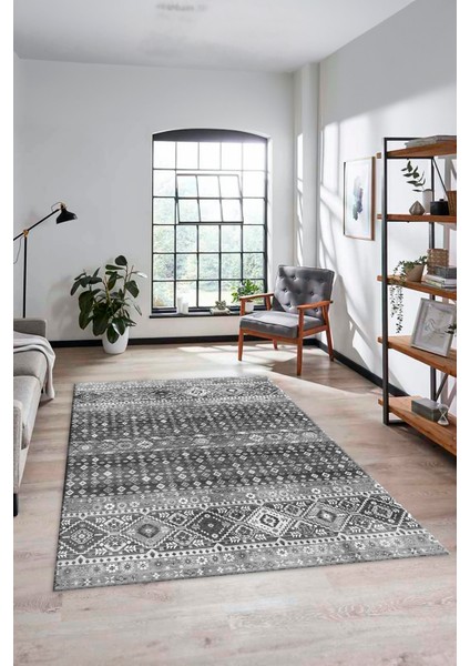 Yeni Tasarım Etnik Desenli Yıkanabilir Yolluk Mutfak Salon Koridor Halısı, Etnik-17-Gri