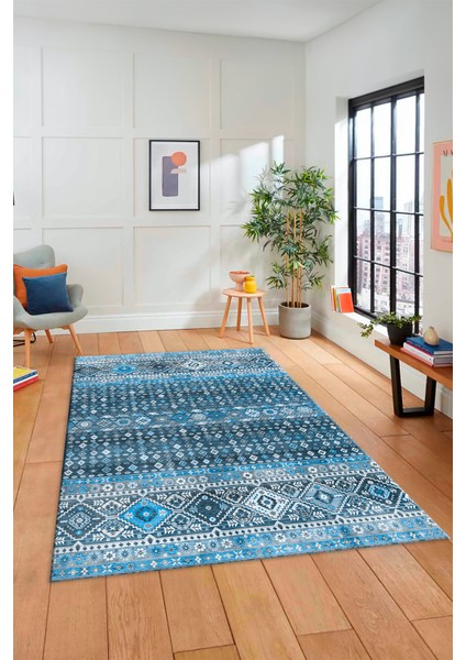Yeni Tasarım Etnik Desenli Yıkanabilir Yolluk Mutfak Salon Koridor Halısı, Etnik-17-Mavi modelleri
